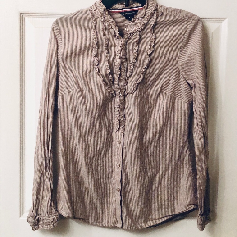 🎁Striped Button-Down Shirt by Moda International Size M —#075 - Picture 7 of 14